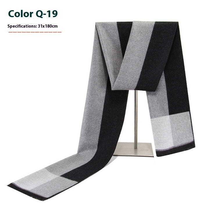 New Men's Winter Warm Cashmere-like Striped Business Scarf For Young People