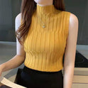 Retro Half High Neck Slim Knit Sweater Women Sleeveless All-match Bottoming Vest Top