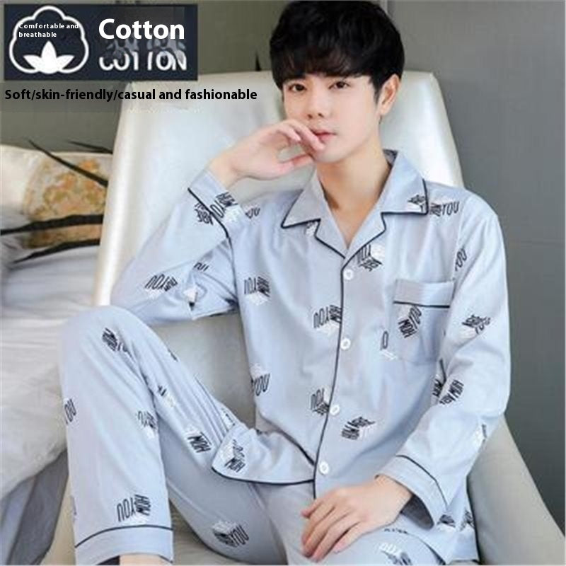 Men's Autumn And Winter Cotton Long-sleeved Trousers Thin Pajamas Loose Home Wear Suit Men