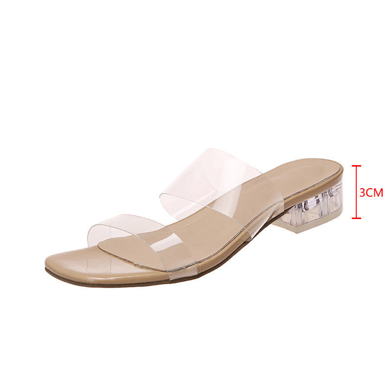 One-line Crystal Heel Sandals For Outer Wear Fashion Casual Women