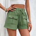 Women's Double Pocket Casual Elastic Waist Lace-up Shorts