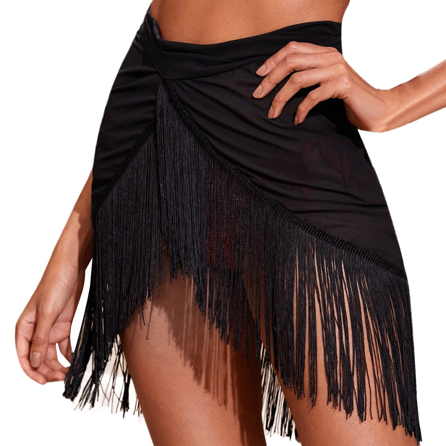 Ladies Mesh Swimsuit Cover Up Fringe Irregular Skirt