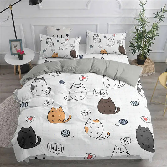 Cartoon Duvet Cover Suit Cute Kitten Pattern