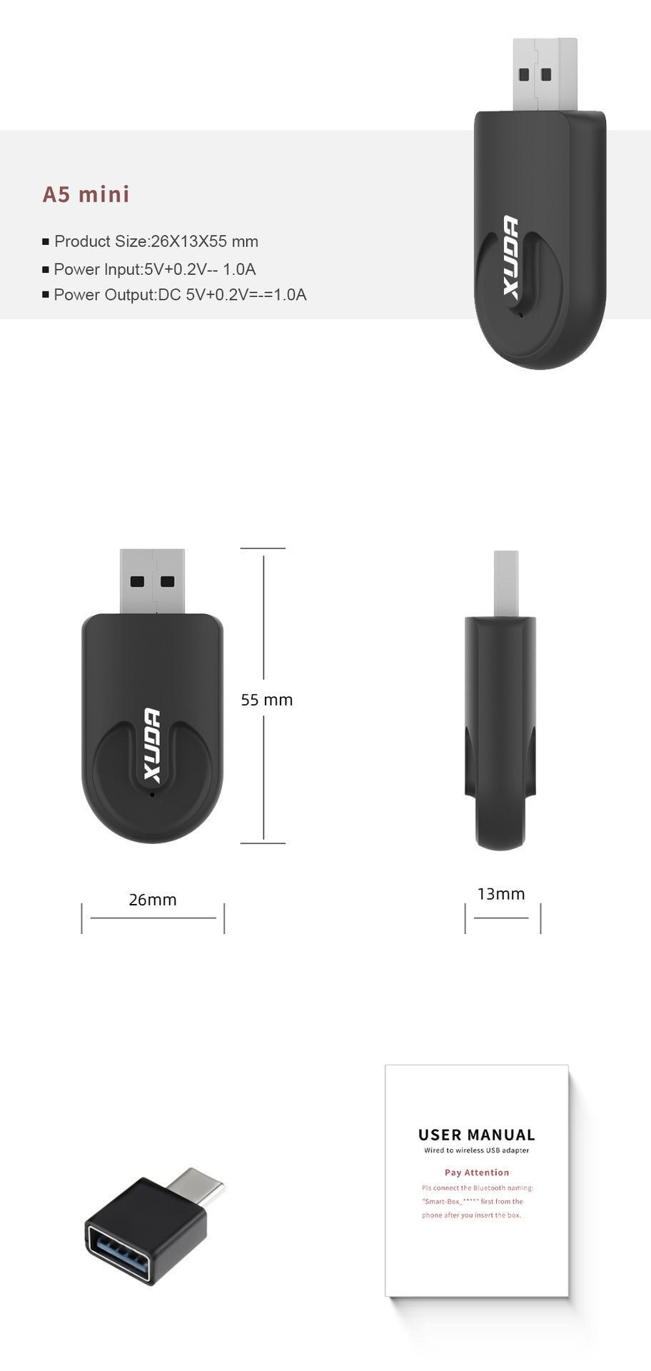 ميني 2 في 1 كاربلاي، واجهة USB، بيانات لاسلكية