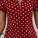 Polka Dots Print V Neck Blouse, Elegant Zipper Front Short Sleeve Blouse For Spring & Summer, Women's Clothing