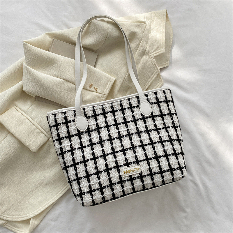 Popular One Shoulder New Simple Plaid Tote