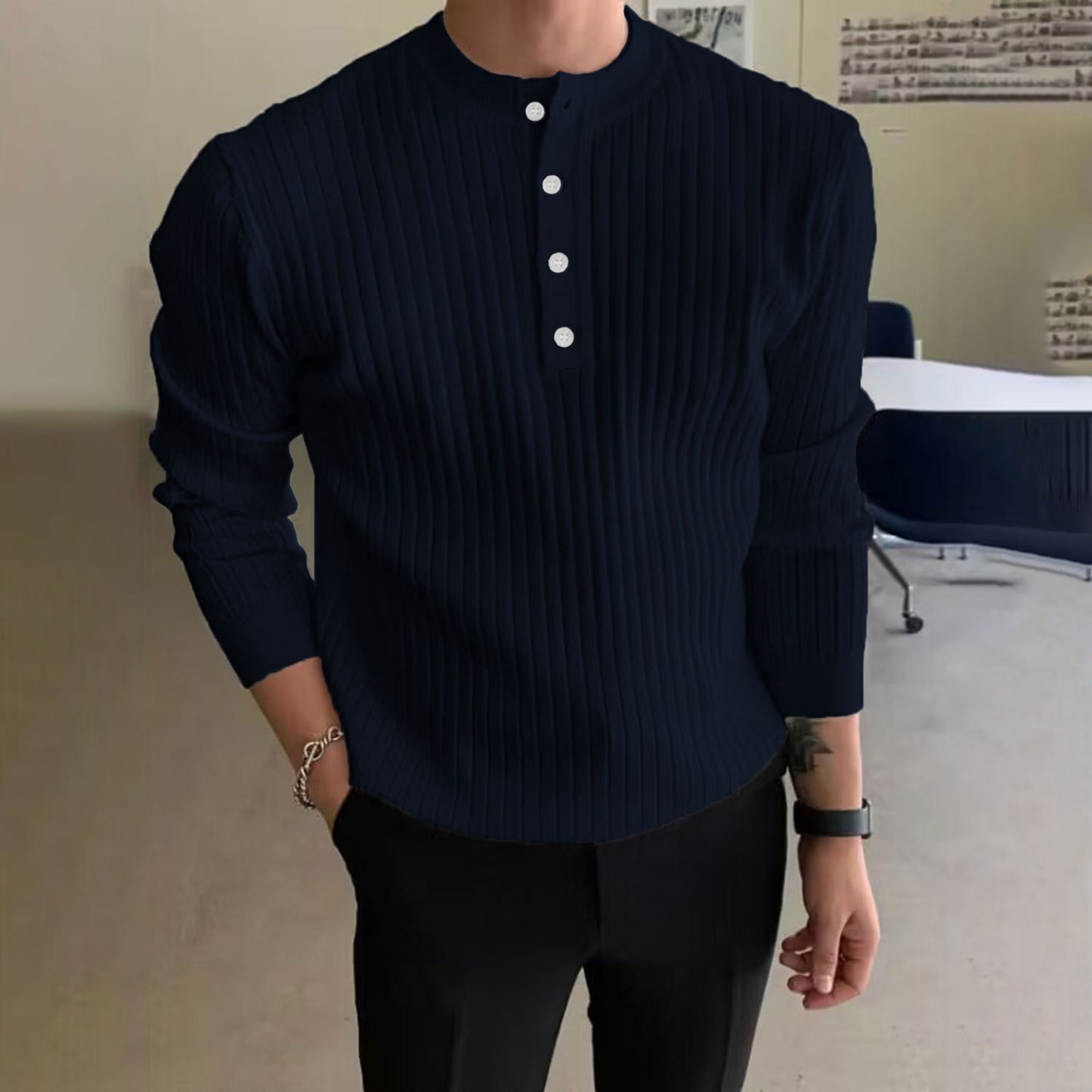 Men's Half-high Collar Button Sweater