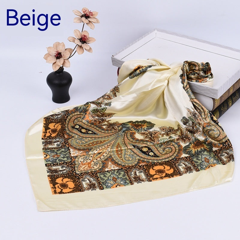 Spring New Versatile Large Kerchief Silk Scarf Classic Retro Printing