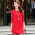 Plush Women's Solid Color Bottoming Shirt Round Neck Mid-length Dress