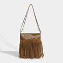 Retro Embroidered Small Square Texture Matte Tassel Bag