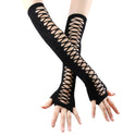 Mid-length Ripped Gloves Hollow Cross Mesh