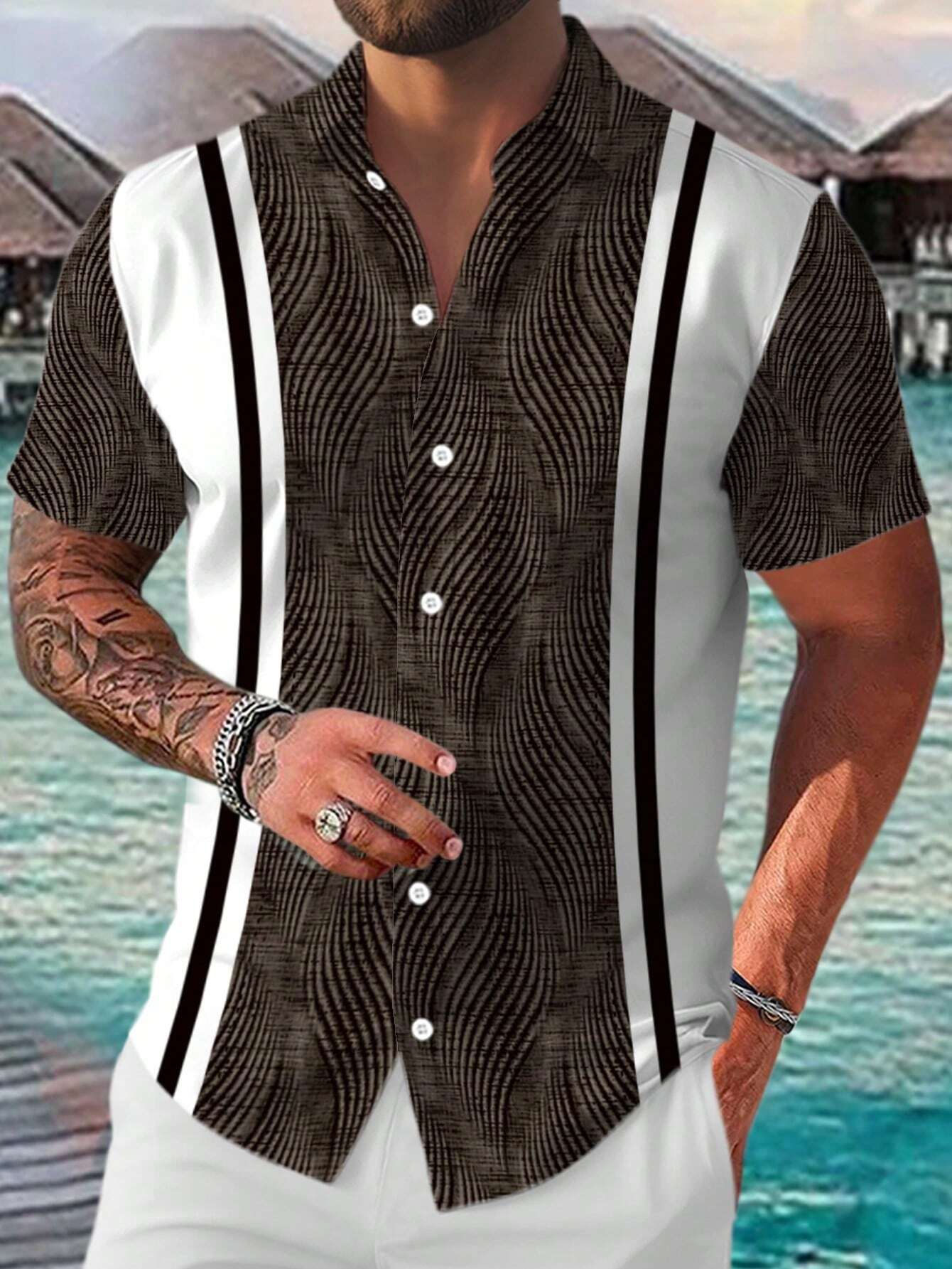 Casual All-matching Fashion Geometric Trend Short Sleeve Shirt