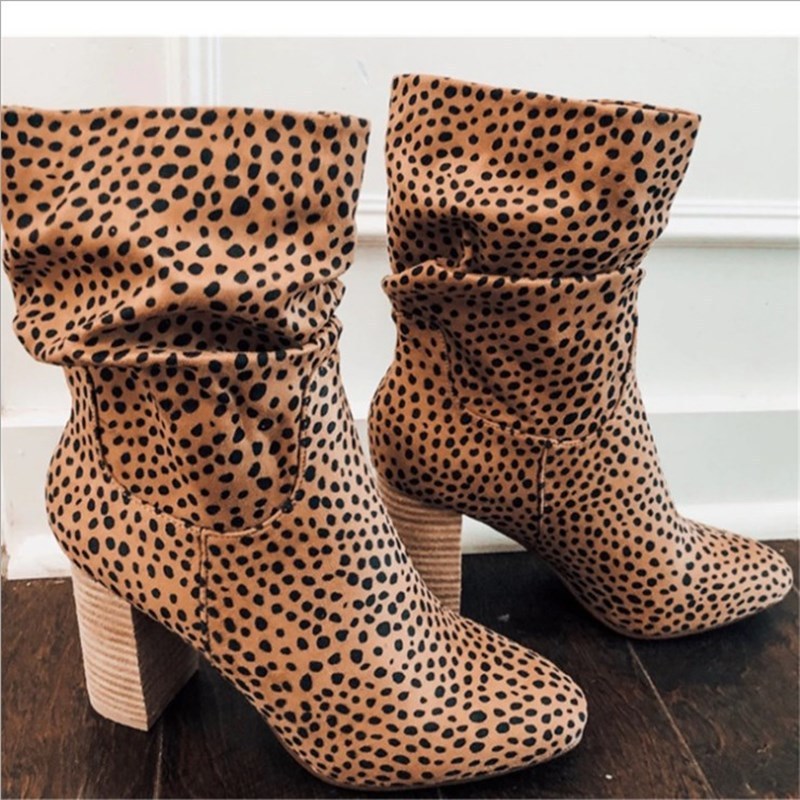 High-heeled Martin Boots Round Toe Short Boots Women's Thick Heel Single Boots Plus Size