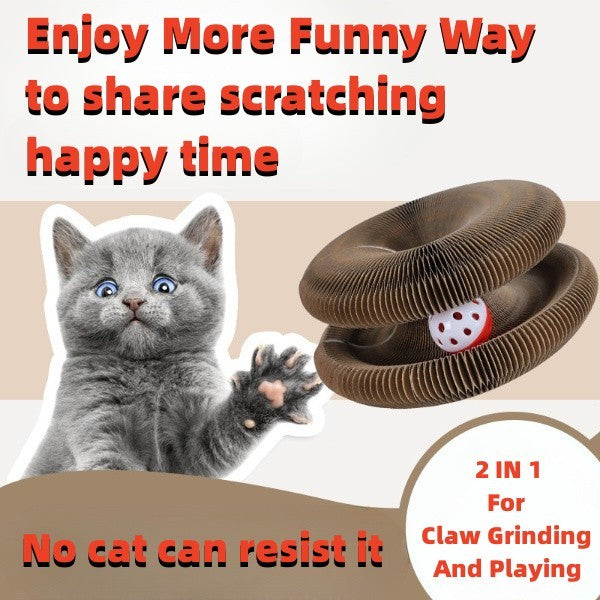 Magic Organ Foldable Cat Scratch Board Toy With Bell Cat Grinding Claw Cat Climbing Frame Round Corrugated Cats Interactive Toys