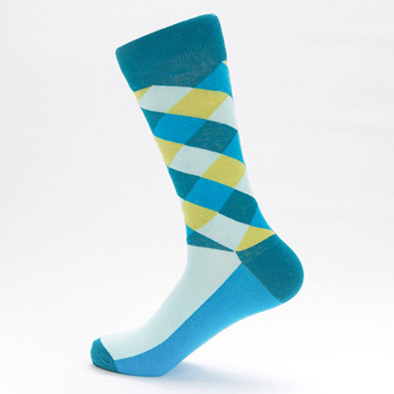 Color Diamond Lattice Men's Mid-calf Length Sock