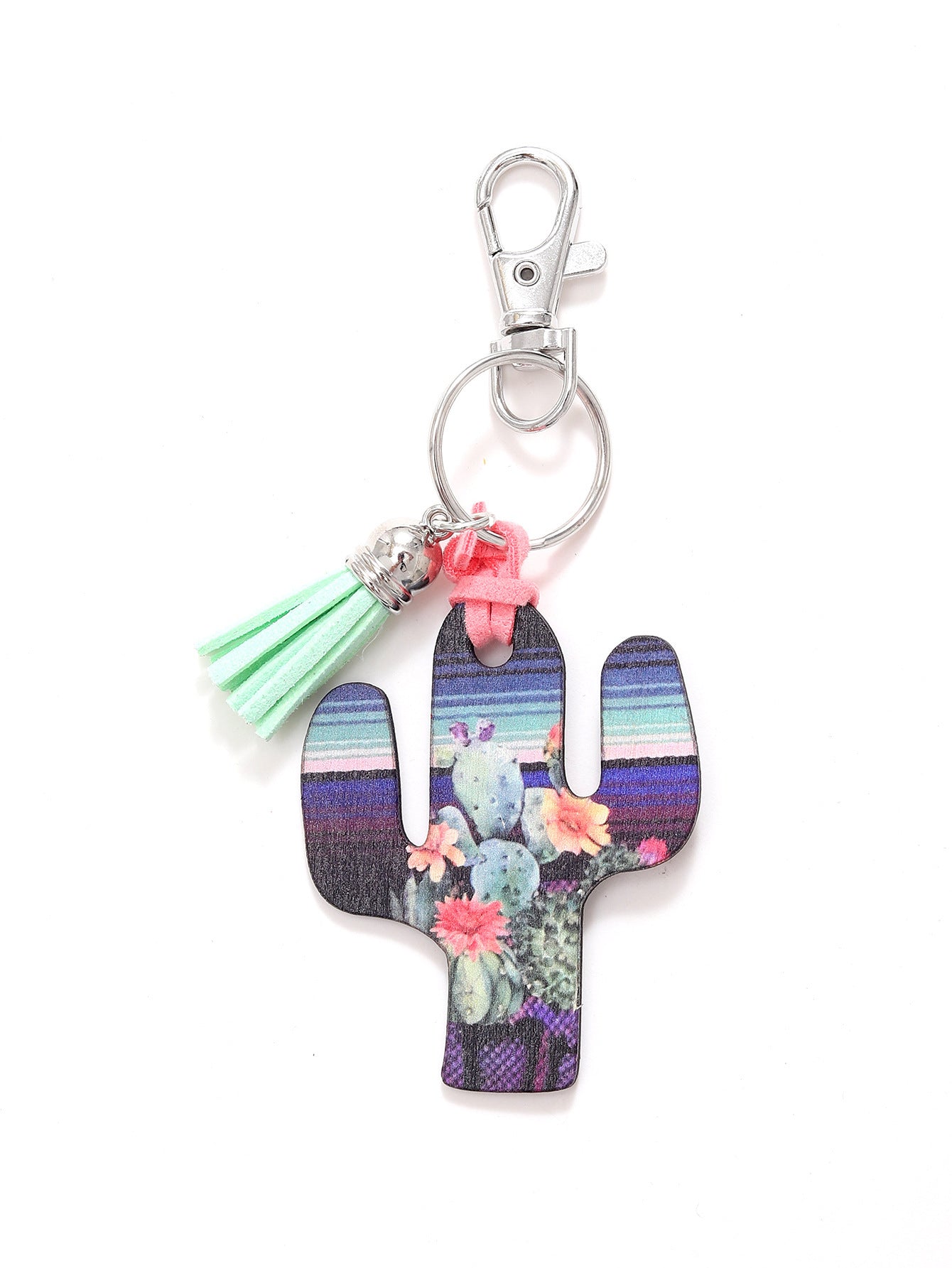 Wooden Cactus Keychain Leopard Flower