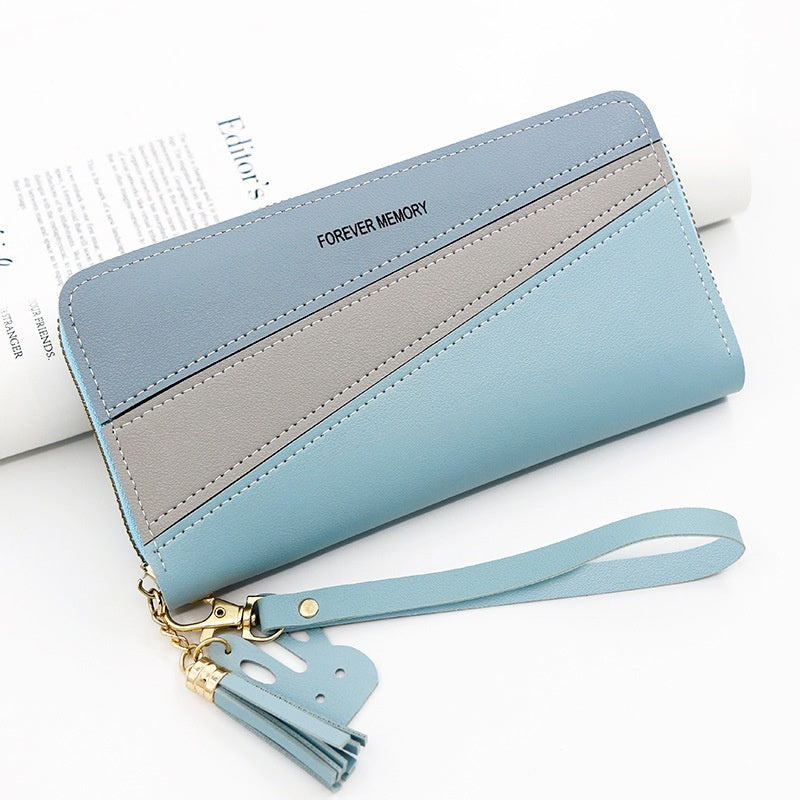 Simple Long Color Matching Fashion Coin Purse Card Holder Handbag