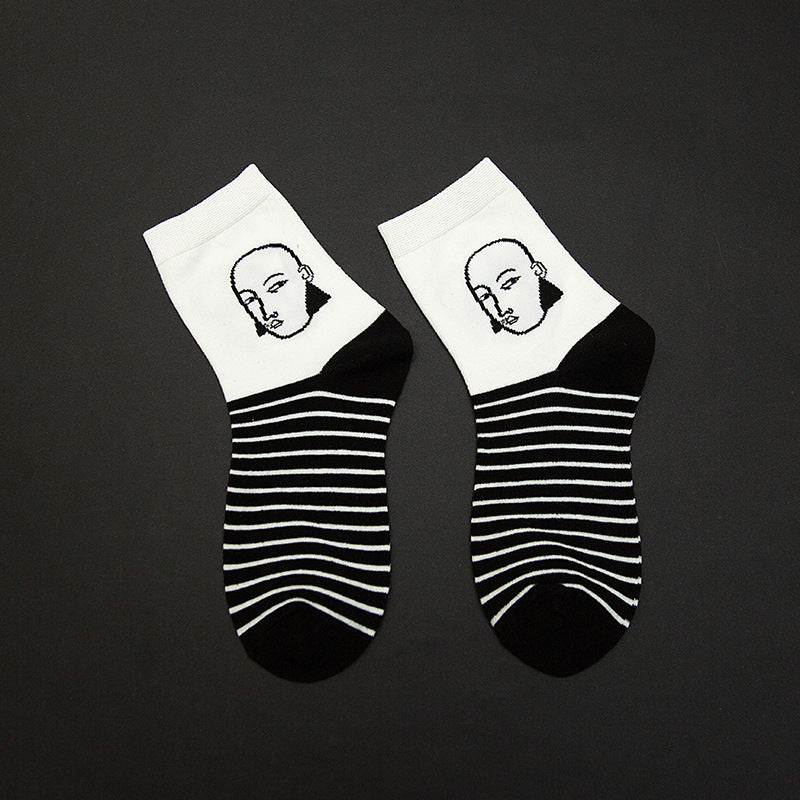 Fall New Preppy Style Cartoon Illustration Portrait Socks