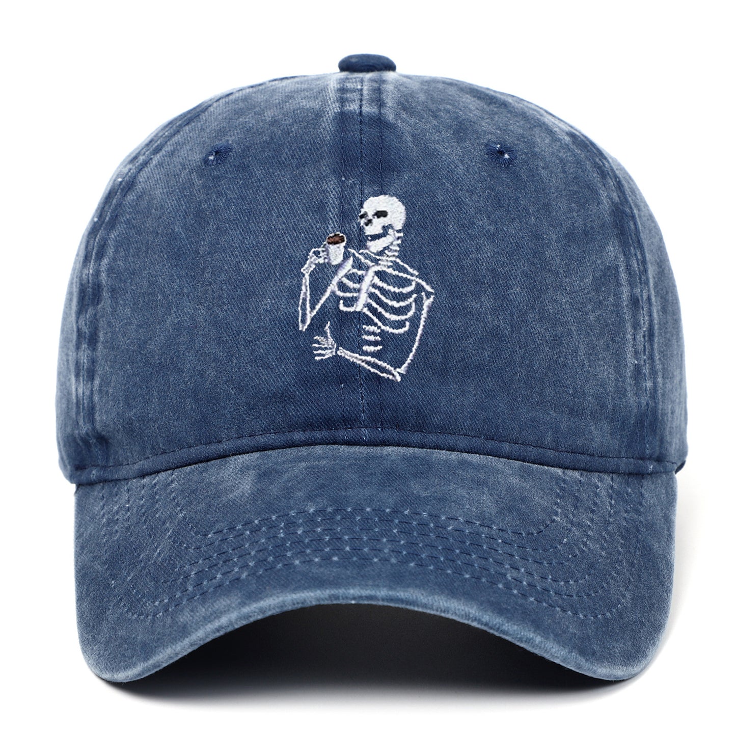 Skull Tea Embroidery Baseball Vintage Distressed Washing Cap