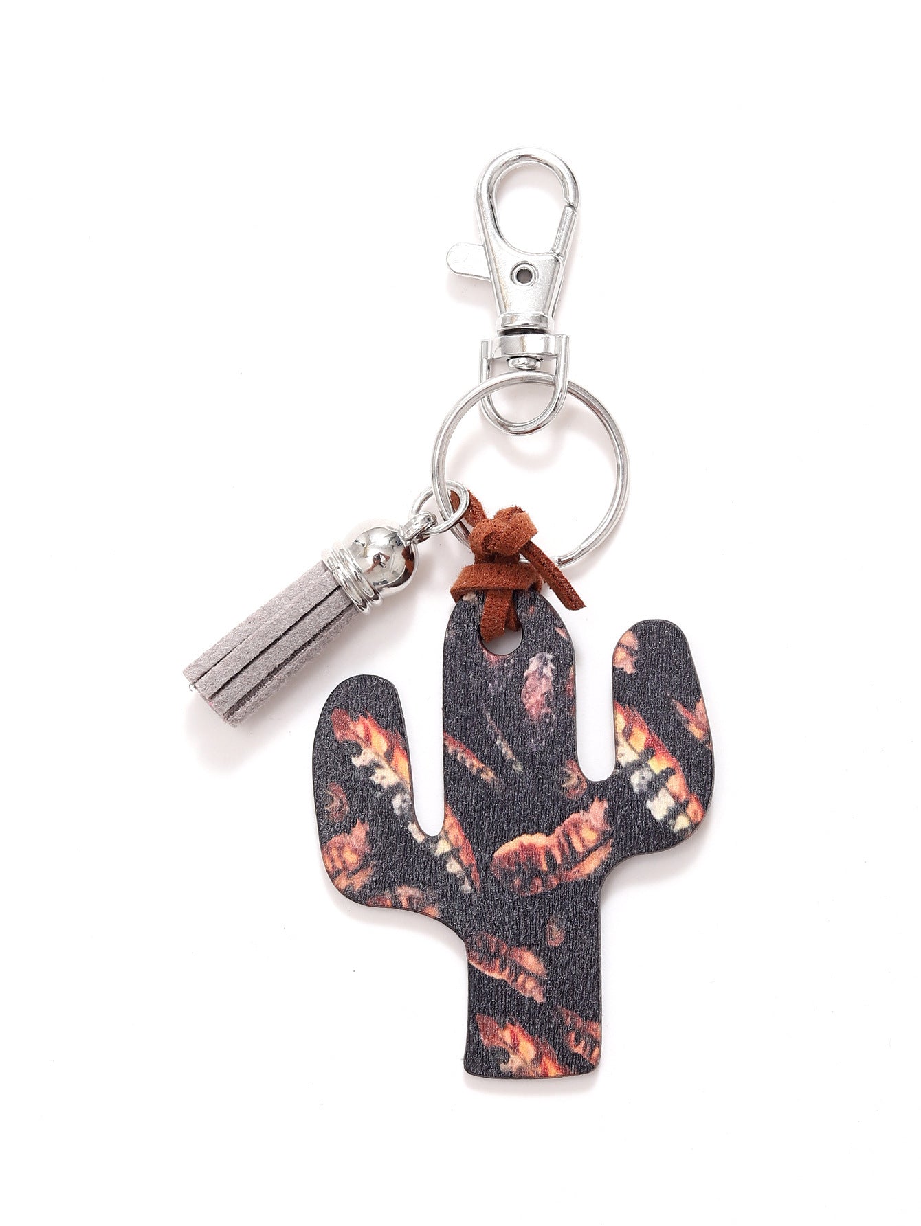 Wooden Cactus Keychain Leopard Flower