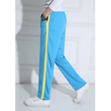 Blue Wide Yellow Striped School Uniform Pants Dark Blue One Wide