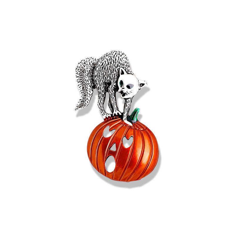 Halloween Brat Broom Pumpkin Head Cartoon Brooch