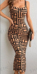 Allover Geo Print Tank Bodycon Dress