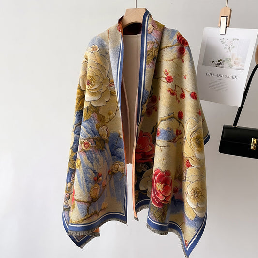 Autumn And Winter New Cashmere-like Thickened Oil Painting Jacquard Scarf