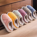 Solid Striped Home Slippers Winter Warm Fleece Shoes Men Indoor Bedroom Floor Plush Slippers For Women Couple