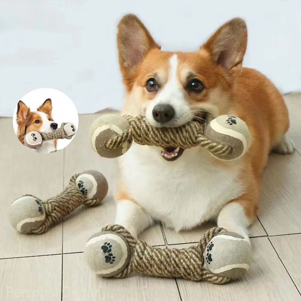 Pets Chew Toy Cotton Rope Tennis Dumbbell Rubbertoy Ball Medium Large Dog Interactive Toy Animal Playing Supplies