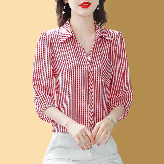 Striped Chiffon Shirt Women's Clothes