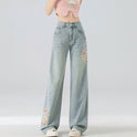 High Waist Straight Niche Design Embroidered Mopping Wide Leg Trousers