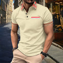 Color Matching Polo Collar Stripes Versatile T-shirt