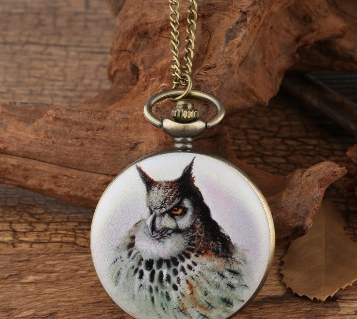 Flip Cartoon Owl Pattern Pocket Watch Cute Student's