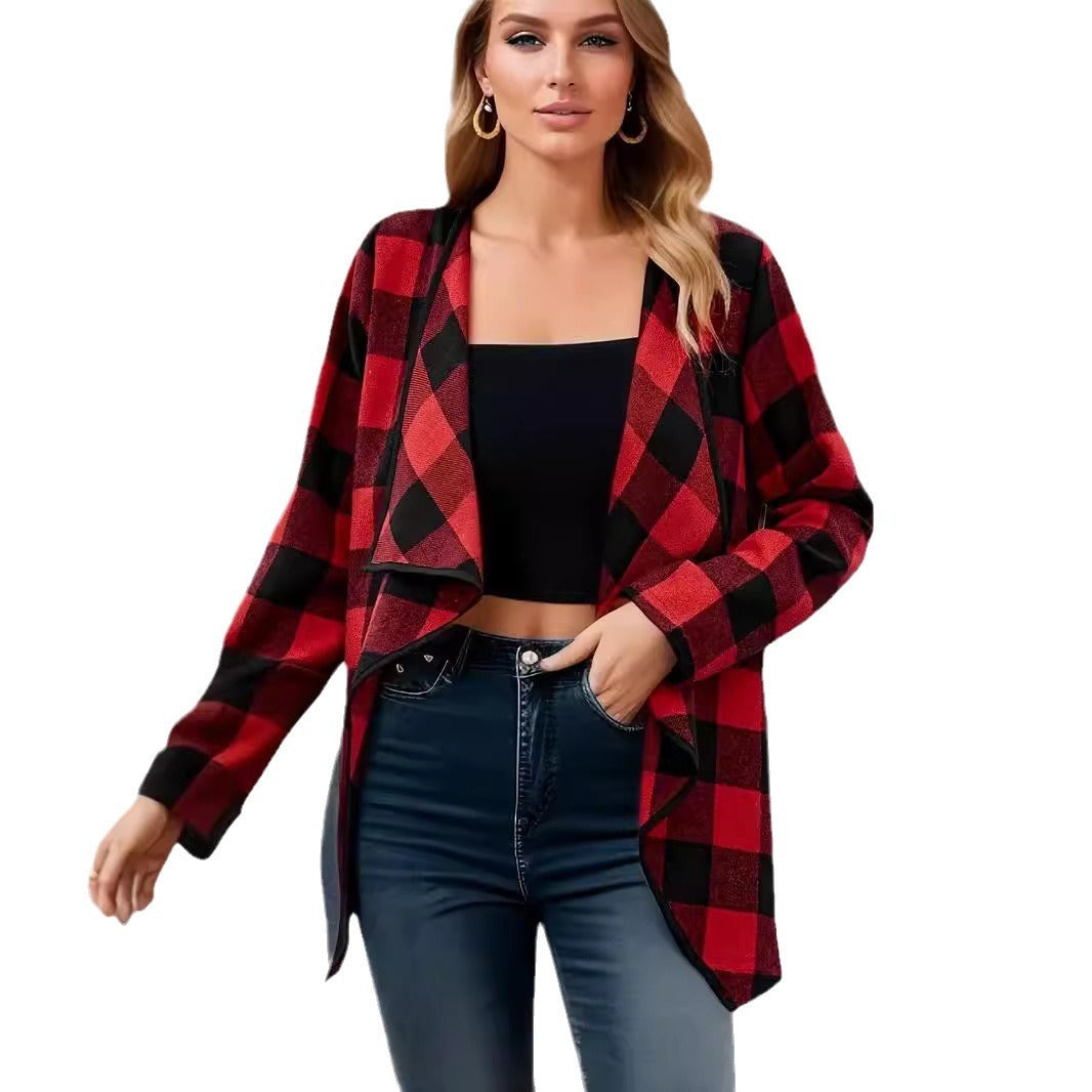 Women's Fashion Plaid Contrast Color Coat