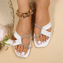 Summer Flat Sandals With Rhinestone Design Toe Slippers Outdoor Beach Shoes For Women