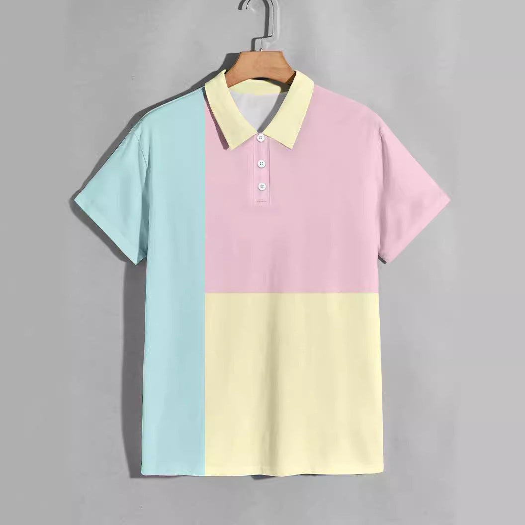 Summer Men's Fashion Color Contrast Polo Shirt