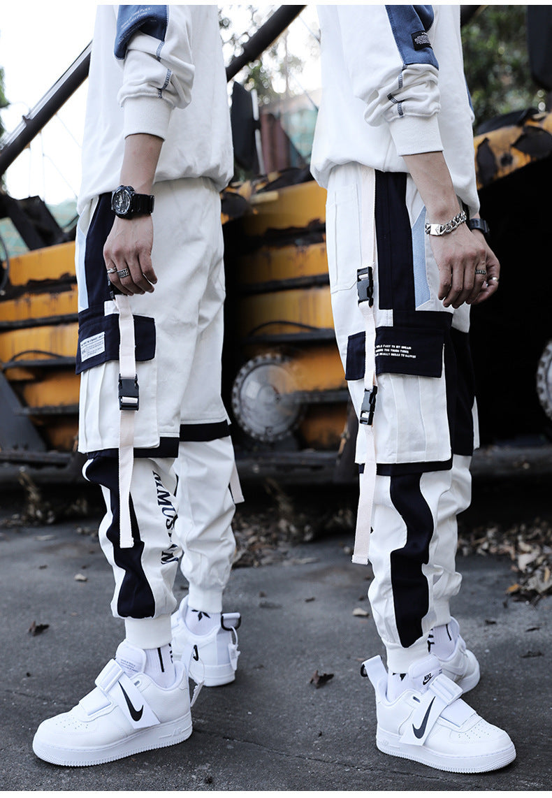 Drawstring Pants Pants Hip Hop Loose Stitching Contrast Color Casual Pants Boys Overalls