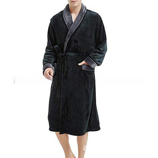 Men's Large Size Bathrobe Long Sleeve Nightgown