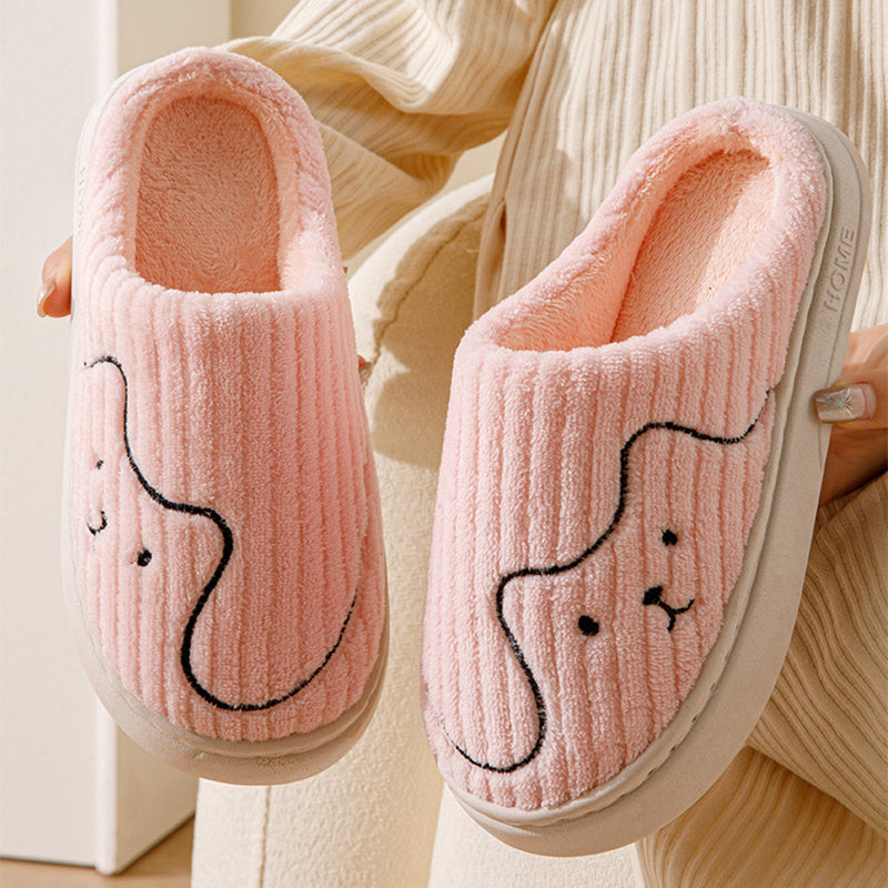 Striped Cat Slippers Indoor Couple Non-slip Floor Bedroom Slipper Winter Warm Plush House Shoes Women Men