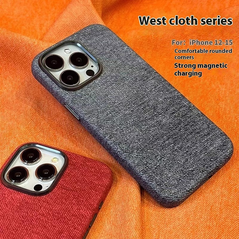 Cloth Pattern Magnetic Metal Lens All-inclusive Apply Mechanically Phone Case