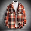 FallWinter Slim Brushed Plaid Long Sleeve Flannel Shirt Men