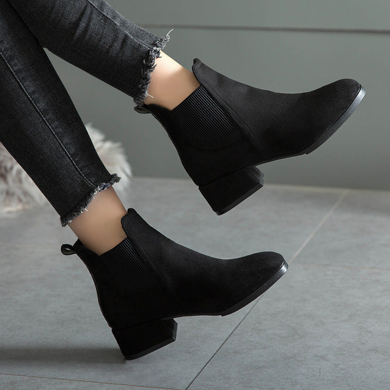 Women's Chunky Heel Suede Casual Ankle Boots