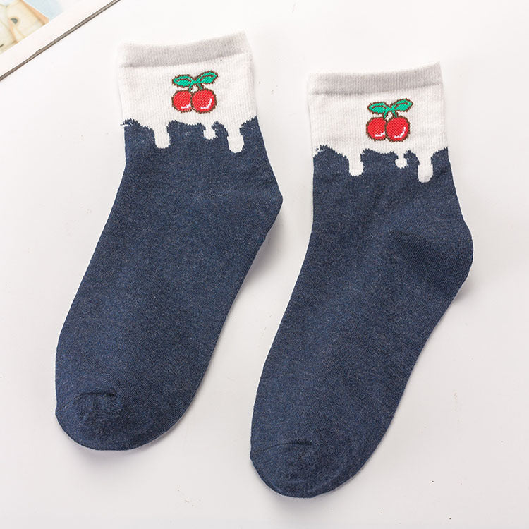 Women's Japanese Cartoon Color Matching Fruit Cotton Socks