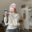 Gray Hooded Long Sleeve Sweater Coat For Women Spring And Autumn