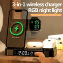 4 In 1 Multifunction Wireless Charger Station With Alarm Clock Display Foldable Wireless Charger Stand With RGB Night Light