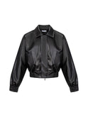 Black PU Leather Padded Shoulder Casual Short Jacket