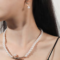 Fashion Pearl Diamond-studded Necklace Earrings Pendant 2-piece Set