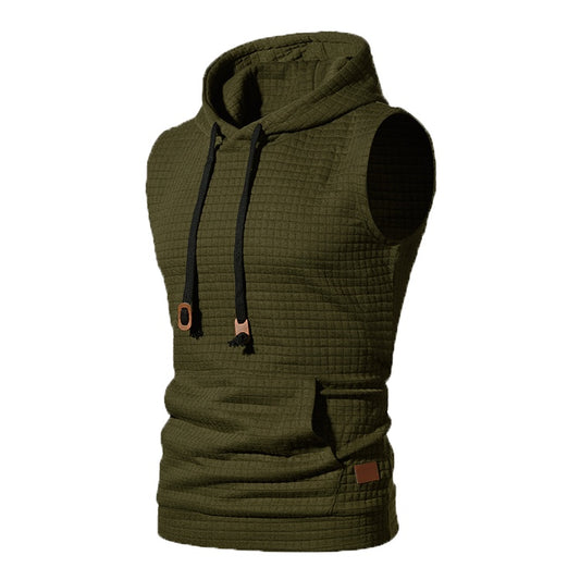 Men's Jacquard Sleeveless Solid Color Knitted Hoodie