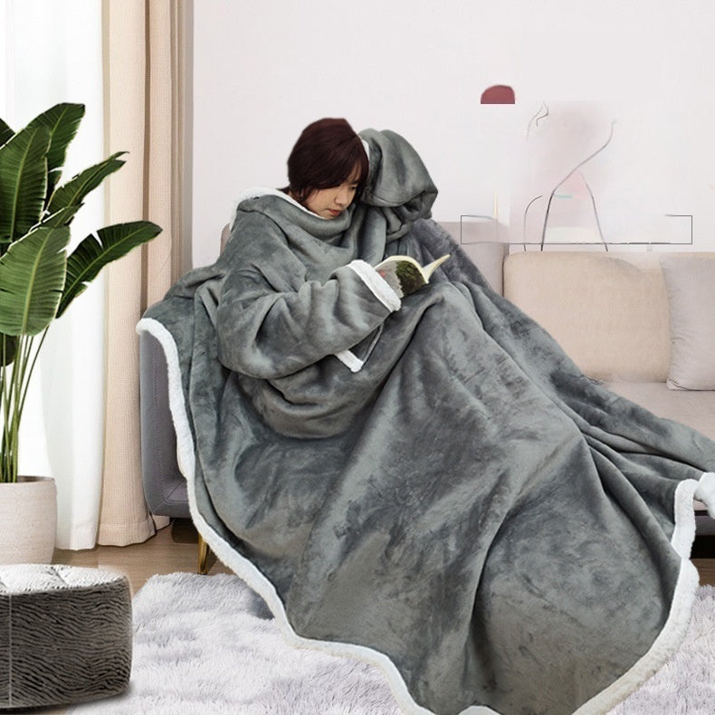 Solid Color Household Wearable Long-sleeved Warm Blanket